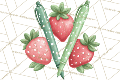 Strawberry Stationery Clipart, Pastel Office Supplies Png Product Image 2