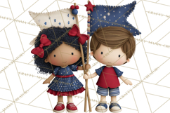 Patriotic Kids Clipart for 4th of July, USA Children PNG Product Image 2
