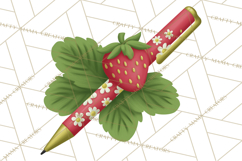 Strawberry Stationery Clipart, Pastel Office Supplies Png Product Image 5