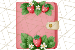 Strawberry Stationery Clipart, Pastel Office Supplies Png Product Image 2