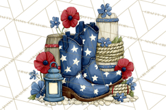 Patriotic Western Clipart, Whimsical Red White Blue Desert Product Image 4