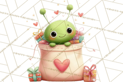 Green Alien Valentine Clipart PNG, Cute Alien Valentines Product Image 3