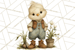 Vintage Spring Chicks Clipart, Cute Baby Chick Gardening Product Image 4