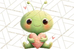 Green Alien Valentine Clipart PNG, Cute Alien Valentines Product Image 5