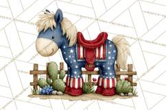 Patriotic Western Clipart, Whimsical Red White Blue Desert Product Image 5