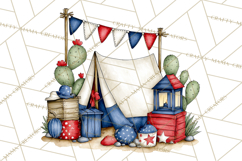 Patriotic Western Clipart, Whimsical Red White Blue Desert Product Image 2