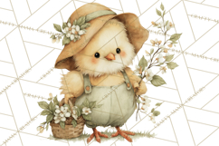 Vintage Spring Chicks Clipart, Cute Baby Chick Gardening Product Image 2