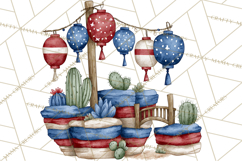 Patriotic Western Clipart, Whimsical Red White Blue Desert Product Image 3