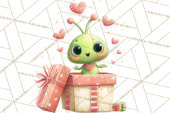 Green Alien Valentine Clipart PNG, Cute Alien Valentines Product Image 3
