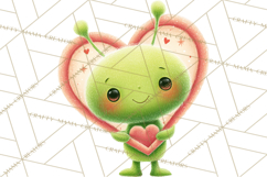 Green Alien Valentine Clipart PNG, Cute Alien Valentines Product Image 4