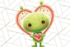 Green Alien Valentine Clipart PNG, Cute Alien Valentines Product Image 4