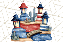 Patriotic Western Clipart, Whimsical Red White Blue Desert Product Image 4