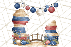 Patriotic Western Clipart, Whimsical Red White Blue Desert Product Image 5