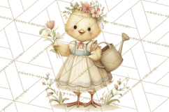 Vintage Spring Chicks Clipart, Cute Baby Chick Gardening Product Image 5