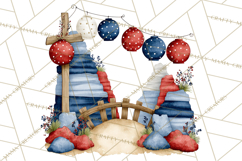 Patriotic Western Clipart, Whimsical Red White Blue Desert Product Image 2