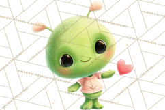 Green Alien Valentine Clipart PNG, Cute Alien Valentines Product Image 2
