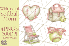 Whimsical Softball Mom Clipart PNG Game Day Mom Graphics Product Image 1
