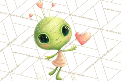 Green Alien Valentine Clipart PNG, Cute Alien Valentines Product Image 3