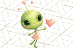 Green Alien Valentine Clipart PNG, Cute Alien Valentines Product Image 3