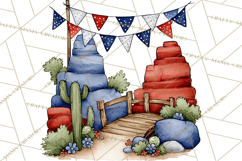 Patriotic Western Clipart, Whimsical Red White Blue Desert Product Image 3