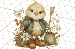 Vintage Spring Chicks Clipart, Cute Baby Chick Gardening Product Image 4
