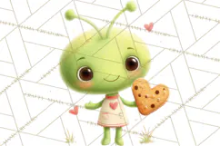 Green Alien Valentine Clipart PNG, Cute Alien Valentines Product Image 4