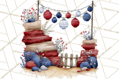 Patriotic Western Clipart, Whimsical Red White Blue Desert Product Image 4