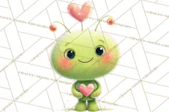 Green Alien Valentine Clipart PNG, Cute Alien Valentines Product Image 5