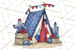 Patriotic Western Clipart, Whimsical Red White Blue Desert Product Image 5