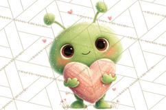Green Alien Valentine Clipart PNG, Cute Alien Valentines Product Image 2
