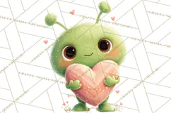 Green Alien Valentine Clipart PNG, Cute Alien Valentines Product Image 2