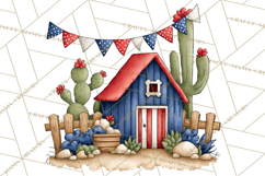Patriotic Western Clipart, Whimsical Red White Blue Desert Product Image 2