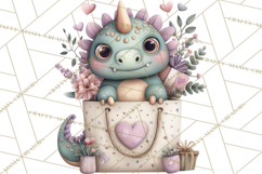 Valentine Dinosaur Clipart PNG, Cute Valentine Dinosaurs Product Image 2
