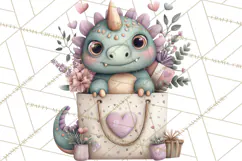 Valentine Dinosaur Clipart PNG, Cute Valentine Dinosaurs Product Image 2