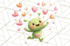 Green Alien Valentine Clipart PNG, Cute Alien Valentines Product Image 3