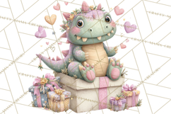 Valentine Dinosaur Clipart PNG, Cute Valentine Dinosaurs Product Image 3