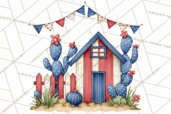 Patriotic Western Clipart, Whimsical Red White Blue Desert Product Image 3