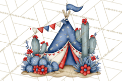 Patriotic Western Clipart, Whimsical Red White Blue Desert Product Image 4