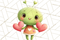 Green Alien Valentine Clipart PNG, Cute Alien Valentines Product Image 4