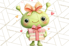Green Alien Valentine Clipart PNG, Cute Alien Valentines Product Image 5