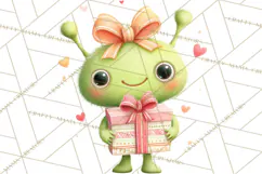 Green Alien Valentine Clipart PNG, Cute Alien Valentines Product Image 5