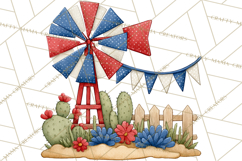 Patriotic Western Clipart, Whimsical Red White Blue Desert Product Image 5