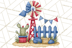 Patriotic Western Clipart, Whimsical Red White Blue Desert Product Image 2