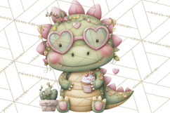 Valentine Dinosaur Clipart PNG, Cute Valentine Dinosaurs Product Image 2