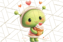 Green Alien Valentine Clipart PNG, Cute Alien Valentines Product Image 3