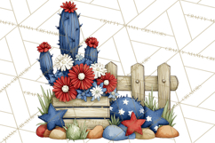 Patriotic Western Clipart, Whimsical Red White Blue Desert Product Image 3
