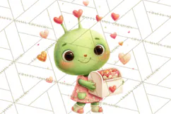 Green Alien Valentine Clipart PNG, Cute Alien Valentines Product Image 4