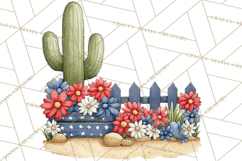 Patriotic Western Clipart, Whimsical Red White Blue Desert Product Image 4