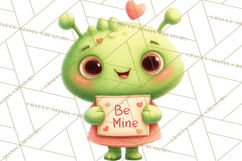 Green Alien Valentine Clipart PNG, Cute Alien Valentines Product Image 5