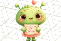Green Alien Valentine Clipart PNG, Cute Alien Valentines Product Image 5